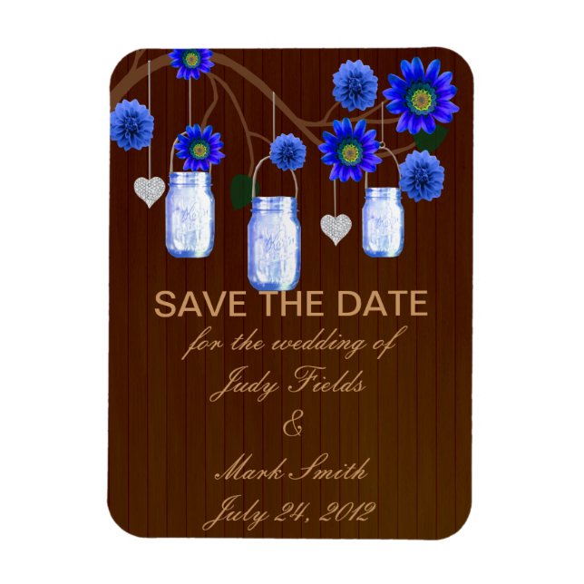 Rustic Blue Mason Jars speichern das Date Magnet (Vertikal)
