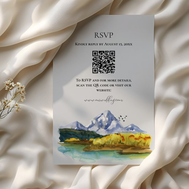 Rustic Blue Mountain Watercolor Wedding RSVP Card Begleitkarte (Von Creator hochgeladen)