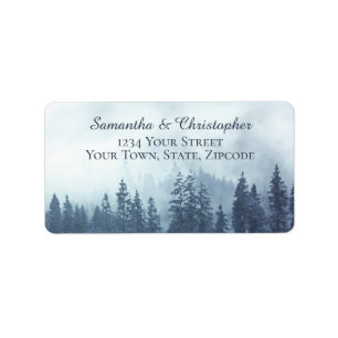 Rustic Blue Pine Forest Outdoor Wedding Adresse Adressaufkleber