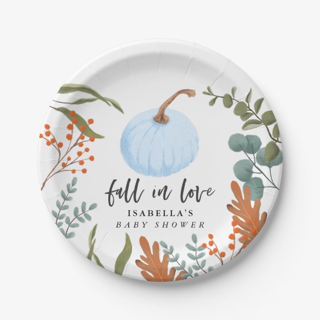 Rustic Blue Pumpkin Fall in Liebe Baby Dusche Pappteller (Vorderseite)
