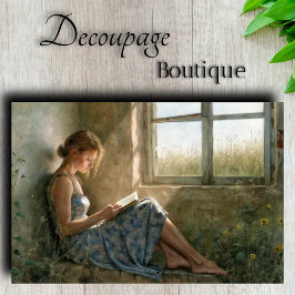 Rustic Blue Reading Lady Hütte Decoupage Seidenpapier