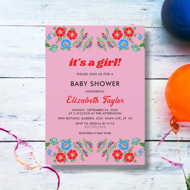 Rustic Blue Rote Rosen Floral Girl Baby Dusche Einladung (Von Creator hochgeladen)