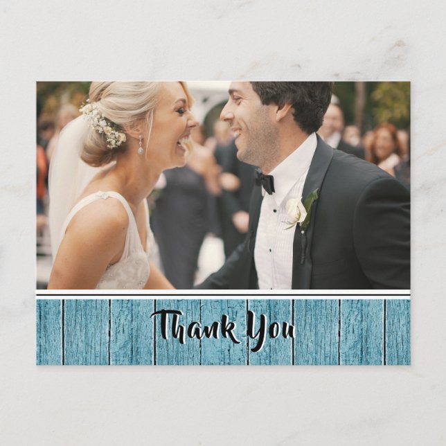 Rustic Blue Shiplap Border Wedding Foto Vielen Dan Postkarte (Vorderseite)