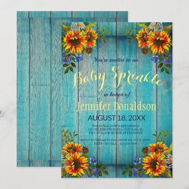 Rustic Blue Sunflower Baby Sprinkle Einladung (Vorne/Hinten)