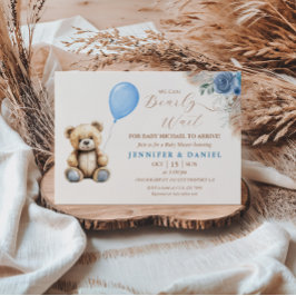 Rustic Blue Teddy Bear Babydusche Balloon Bloral Einladung