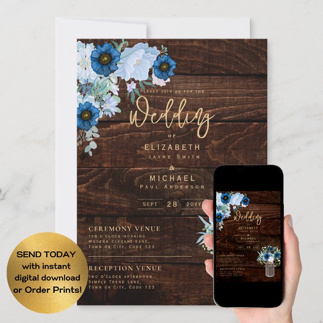 Rustic Blue Wedding Instant Digital Download Einladung (Von Creator hochgeladen)