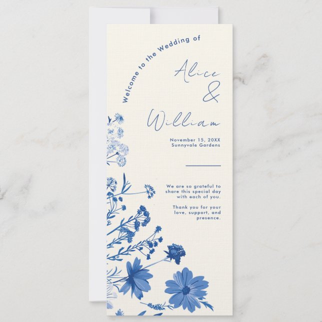 Rustic Blue Wedding Program Card (Vorderseite)