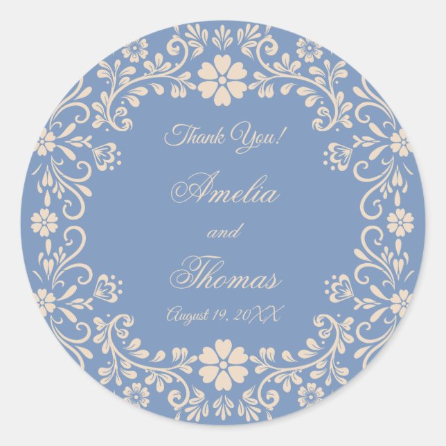 Rustic Blue Wedding Vielen Dank Runder Aufkleber (Vorderseite)