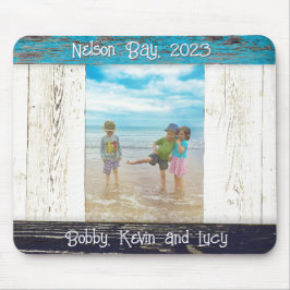 Rustic Blue White Beach Wood Photo Frame Mousepad