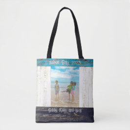 Rustic Blue White Beach Wood Photo Frame Name Tasche