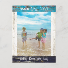 Rustic Blue White Beach Wood Photo Frame Postkarte