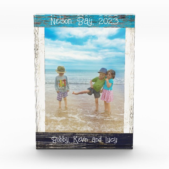 Rustic Blue White Beach Wood Text 5" x 7" Frame Fotoblock (Vorderseite)