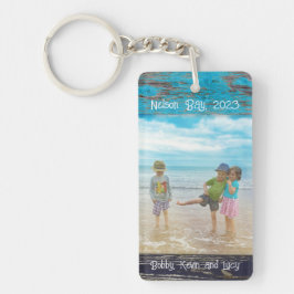 Rustic Blue White Beach Wood Text Photo Frame Schlüsselanhänger