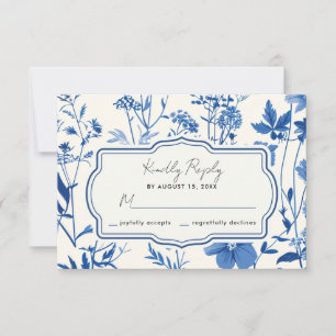 Rustic Blue Wildblume Wedding RSVP Karte