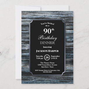 Rustic Blue Wood 90. Geburtstag Dinner Party Einladung