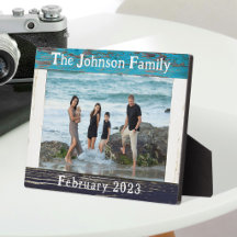 Rustic Blue Wood Family Name Foto Frame