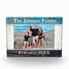 Rustic Blue Wood Frame Family Name Fotoblock