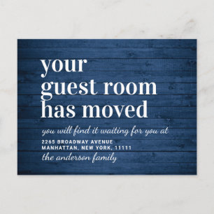Rustic Blue Wood New Address Moving Ankündigung Postkarte