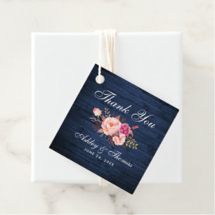 Rustic Blue Wood Pink Floral Wedding Vielen Dank Geschenkanhänger