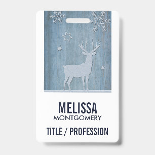 Rustic Blue Wood Rentier Country Weihnachten Ausweis