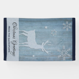 Rustic Blue Wood Rentier Country Weihnachten Banner