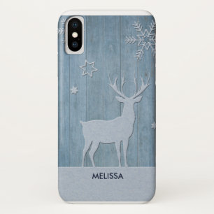 Rustic Blue Wood Rentier Country Weihnachten Case-Mate iPhone Hülle