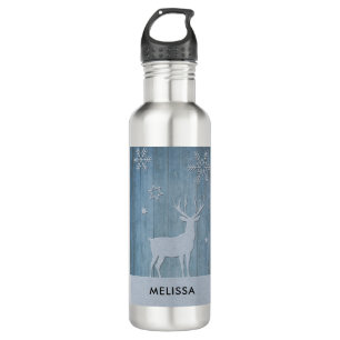 Rustic Blue Wood Rentier Country Weihnachten Edelstahlflasche