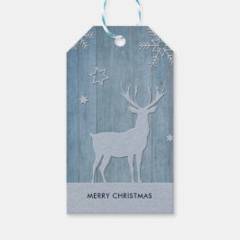 Rustic Blue Wood Rentier Country Weihnachten Geschenkanhänger