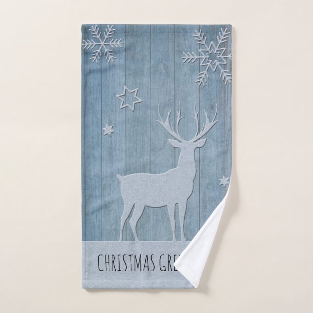 Rustic Blue Wood Rentier Country Weihnachten Handtuch (Handtuch)