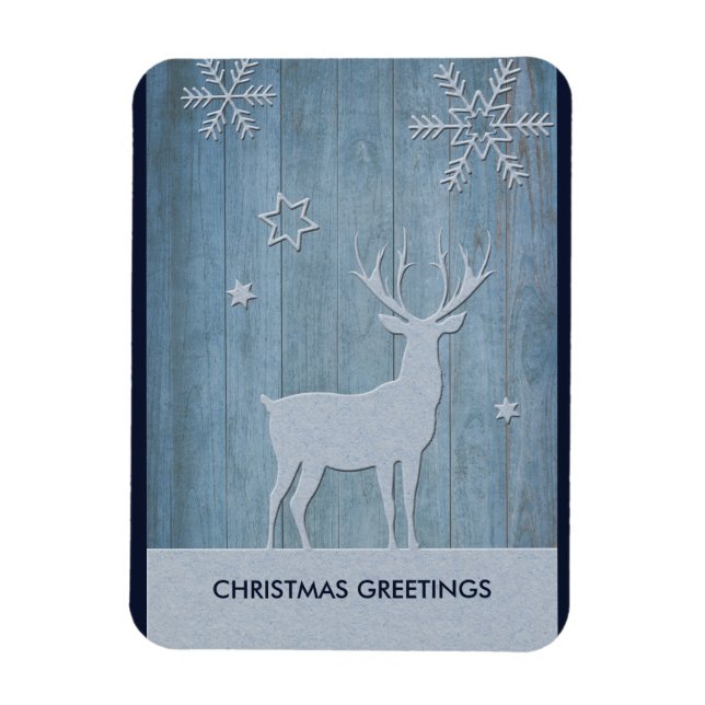 Rustic Blue Wood Rentier Country Weihnachten Magnet (Vertikal)