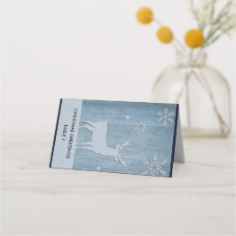 Rustic Blue Wood Rentier Country Weihnachten Platzkarte