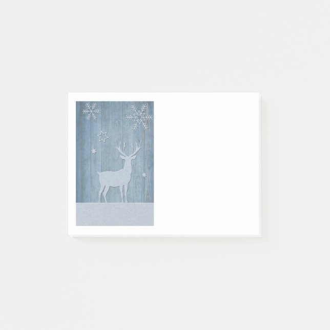 Rustic Blue Wood Rentier Country Weihnachten Post-it Klebezettel (Vorderseite)