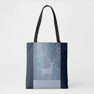Rustic Blue Wood Rentier Country Weihnachten Tasche