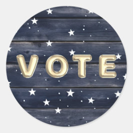 Rustic Blue Wood Stars  Vote Runder Aufkleber