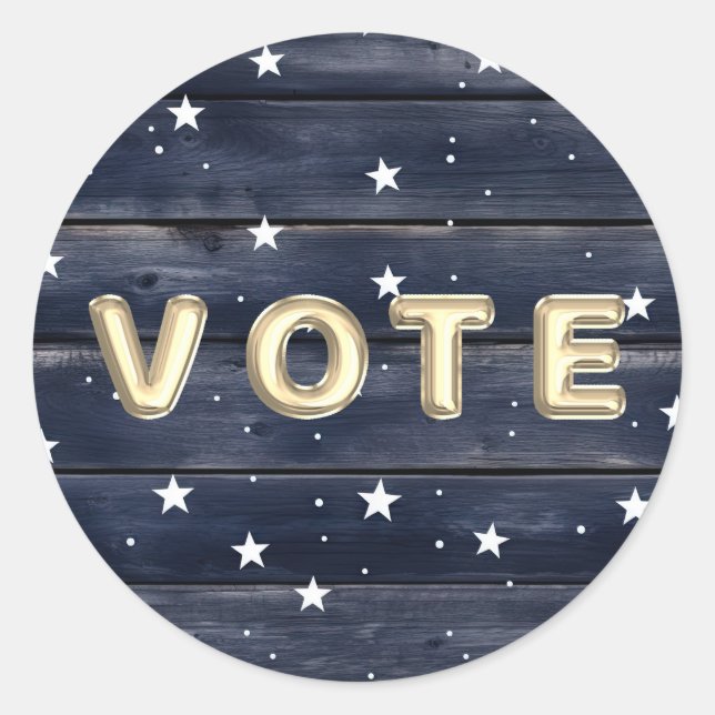 Rustic Blue Wood Stars  Vote Runder Aufkleber (Vorderseite)