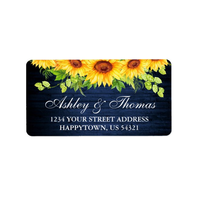Rustic Blue Wood Sunflower Blues Hochzeitsadresse Adressaufkleber (Vorne)