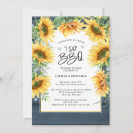 Rustic Blue Wood Sunflower I Do GRILLEN Brautparty Einladung
