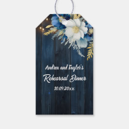 Rustic Blue Wood White Floral Probe Dinner Geschenkanhänger