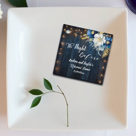 Rustic Blue Wood White Floral Probe Dinner Geschenkanhänger