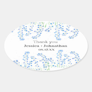 Rustic Bluebells Blue Floral Vielen Dank Ovaler Aufkleber