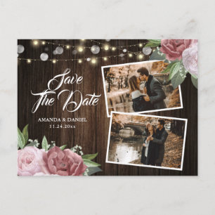 Rustic Blush Pink Enregistrer la date Photo Carte