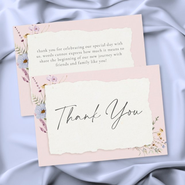 Rustic Blush Pink Romantic Wildflower Wedding Dankeskarte (Rustic Blush Pink Romantic Wildflower Wedding Thank You Card)