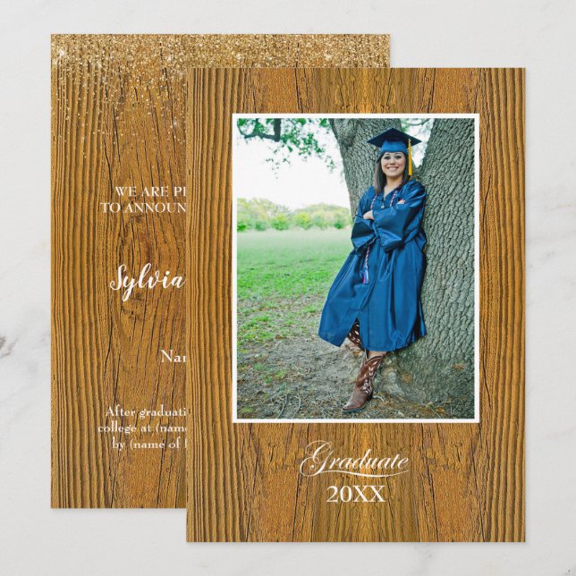 Rustic Board High School Graduation Announcement Karte (Vorne/Hinten)