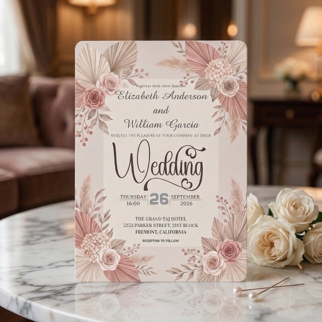 Rustic Bohemian Blush Dusty Rose Wedding Einladung (Von Creator hochgeladen)