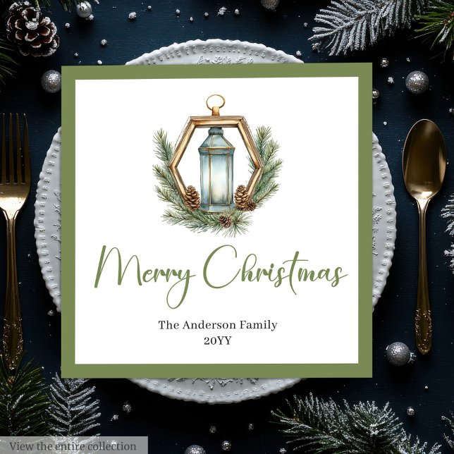 Rustic Bohemian Christmas Lantern in Watercolor   Serviette (Rustic Bohemian Christmas Lantern in Watercolor Napkin

)