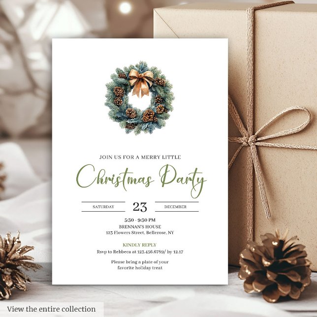 Rustic Bohemian Pine Wreath Neutral Holiday Invite Einladung (Rustic Bohemian Pine Wreath Neutral Holiday Invitation)
