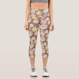 Rustic Boho Asphalt Floral Pattern  Capri Leggings
