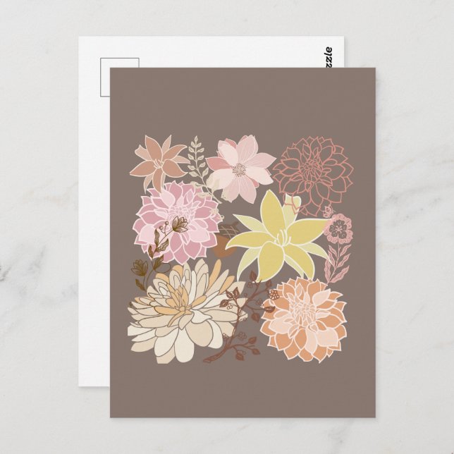 Rustic Boho Asphalt Floral Pattern  Postkarte (Vorne/Hinten)