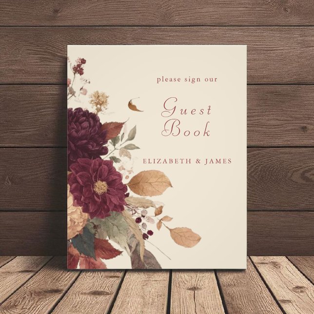 Rustic Boho Autumn Floral Wedge Guest Book Sign Fotodruck (Von Creator hochgeladen)