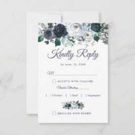Rustic Boho Blue Floral Wedding RSVP mit Menü